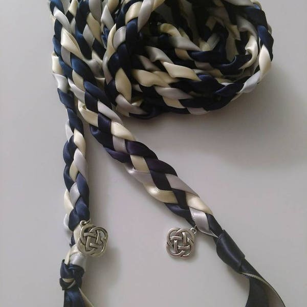 Navy, Silver Grey and Ivory Handfasting Ceremony Braid- Celtic Knot- 6 or 9 feet- Fast Shipping-Wedding- 4 Strand- Braided Together