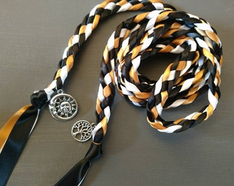 Black, White and Old Gold Handfasting Ceremony Braid-Sun/Moon and Tree of Life- 6 or 9 feet- Wedding- Fast Shipping- Handfasting