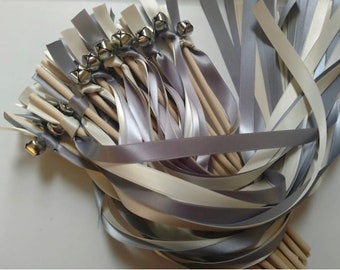 50 Ribbon Wands - Multiple Color Combination Wedding-Celebration - After The Kiss - Customize- Parties- Soft Gold- Grey- Ivory