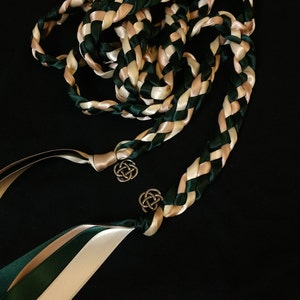 Hunter Green Blush and Ivory Handfasting Ceremony Braid- Celtic Knot-- 6 or 9 feet- Fast Shipping- Wedding- Tying the Knot- Braided Together