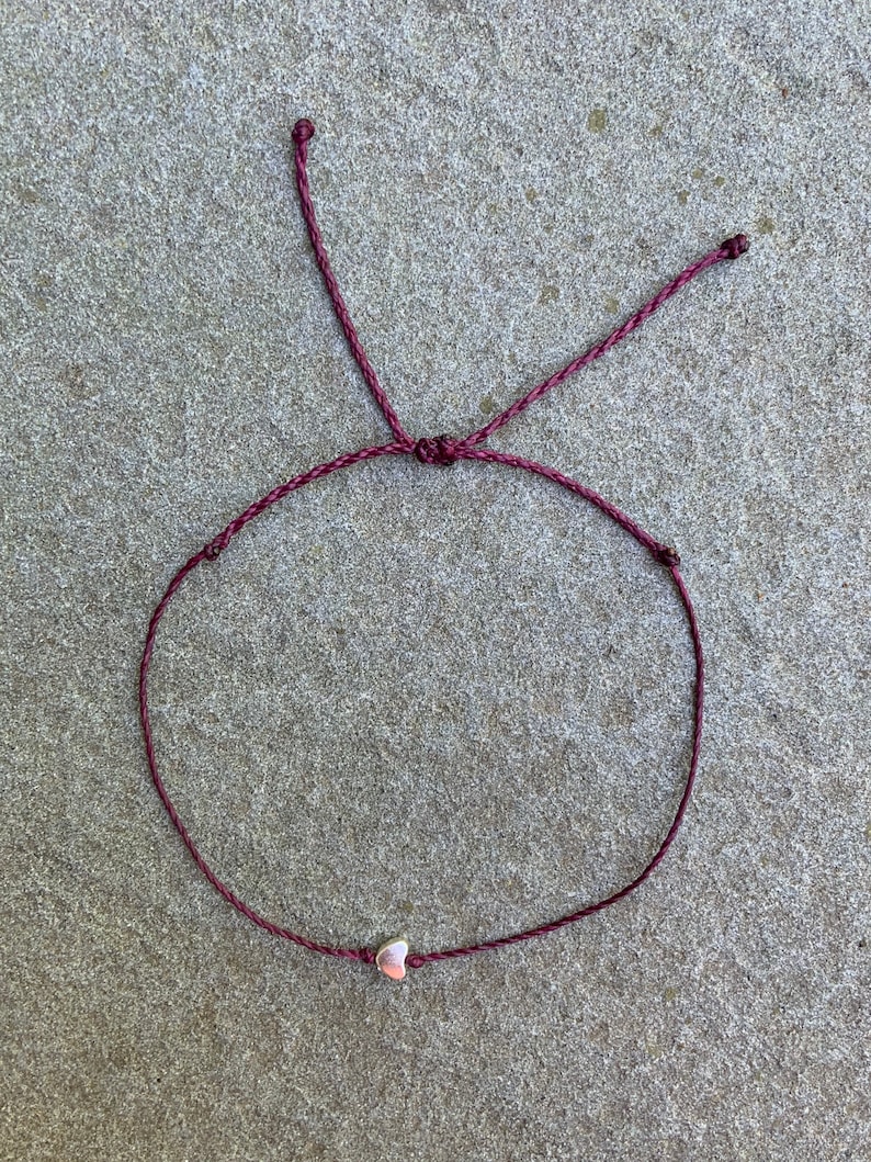 Boho Summer Body Jewelry Ready to Ship Beachy Ocean Anklets Dainty Heart Charm Anklet Polyester Waxed Cord Adjustable Bracelet