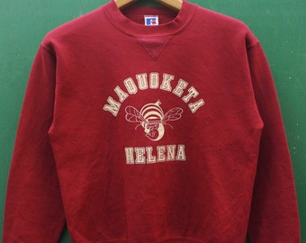 Vintage Russell Athletic Maquoketa Helena Sweatshirt Big Logo Sportswear Pullover Maquoketa Helena Sweater Made In USA Size XL (youth)