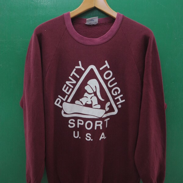 Vintage Plenty Tough Sport USA Sweatshirt Big Logo Jumper Streetwear Sportswear Skateboard Skater Skate Wear Sweater Made In USA Size L