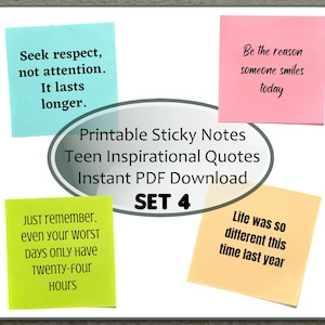 Printable Sticky Notes, Set 4 Teen College Inspirational Quotes, Positive Affirmation, Parent Teacher Post It Note PDF, Instant Download