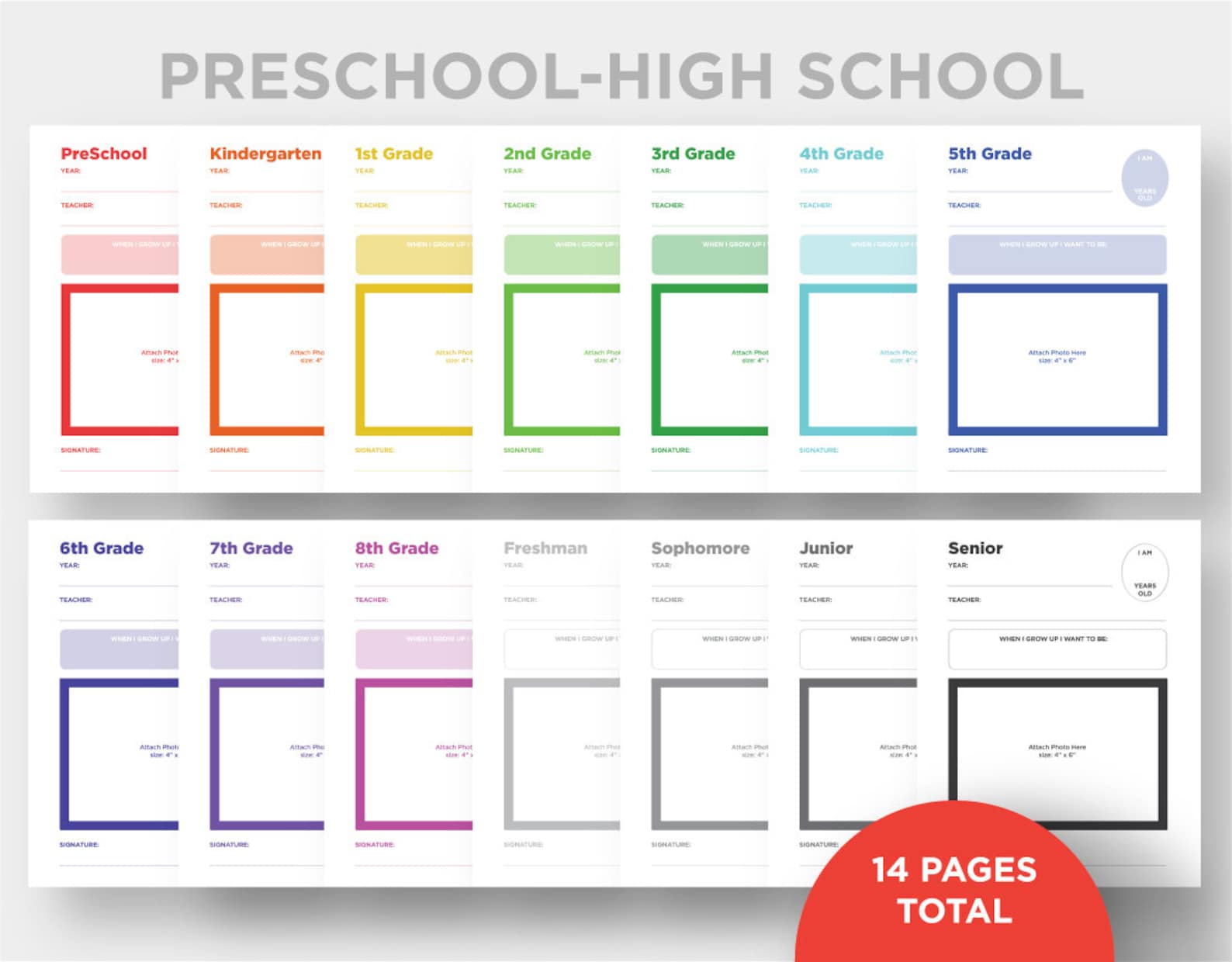 Printable Yearly School Memory Sheets preschool Through High-school ...