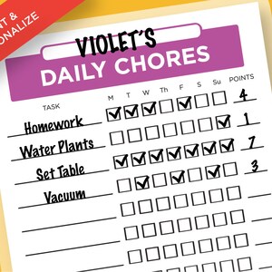 Printable Daily Chore Chart - Etsy