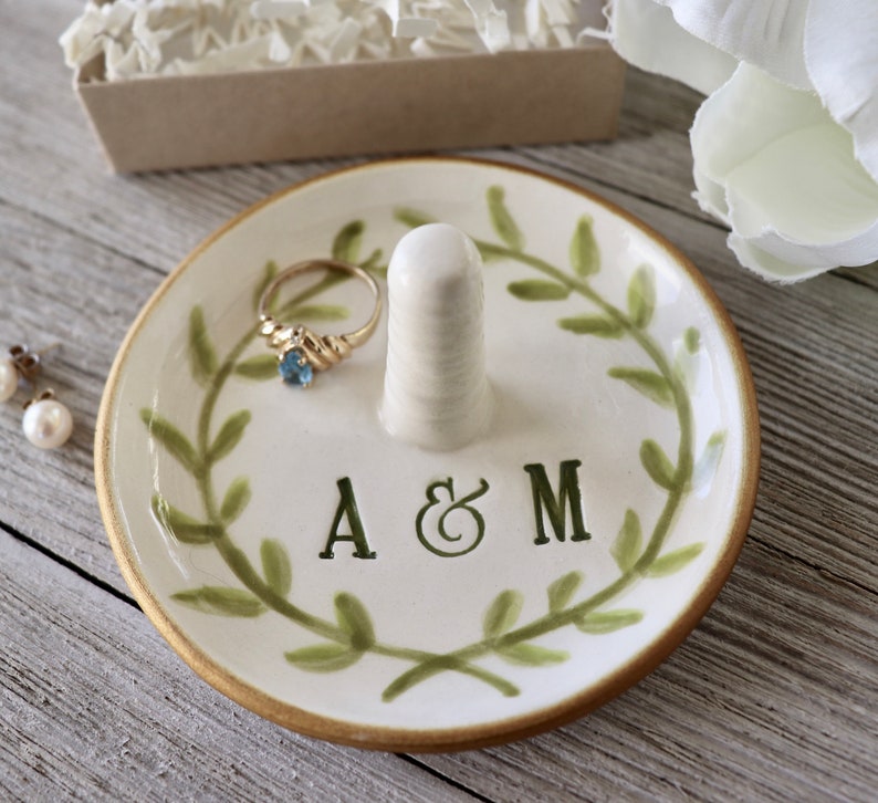 Ring Holder, Ring Dish Personalized, Engagement Gift, Laurel Leaves Wreath image 6