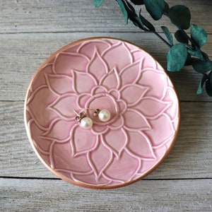 Lotus Flower, Ring Dish, Pink, Rose Gold, Trinket Dish, Flower Ring Holder, In Stock image 2