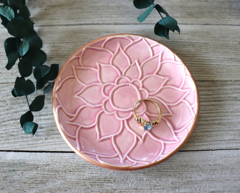 Lotus Flower, Ring Dish, Pink, Rose Gold, Trinket Dish, Flower Ring Holder, In Stock image 3