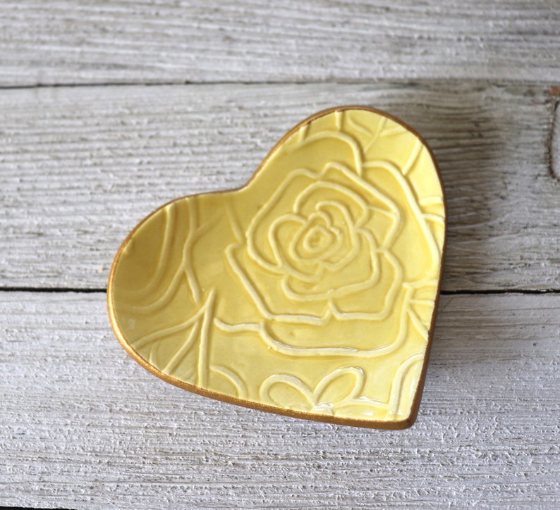 Ring Dish, Heart Ring Holder, Rose, Gift, Yellow Rose, Gold, Gift for Bridesmaid, Gift Boxed, IN STOCK image 4