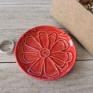 Ring Dish, Ring Holder, Flower Dish, Red Flower Pottery, Trinket Dish, Gift for Her image 5