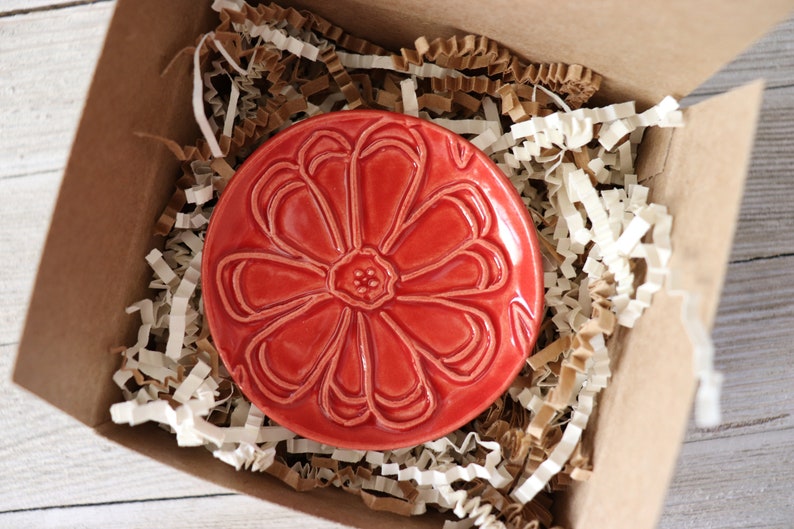 Ring Dish, Ring Holder, Flower Dish, Red Flower Pottery, Trinket Dish, Gift for Her image 9