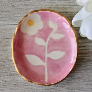 Floral Jewelry Dish, Ring Dish, Ring Holder, Pink Botanical, Flower, Hand Painted Botanical, Art Pottery, Plant lover Gift, Bloom image 4