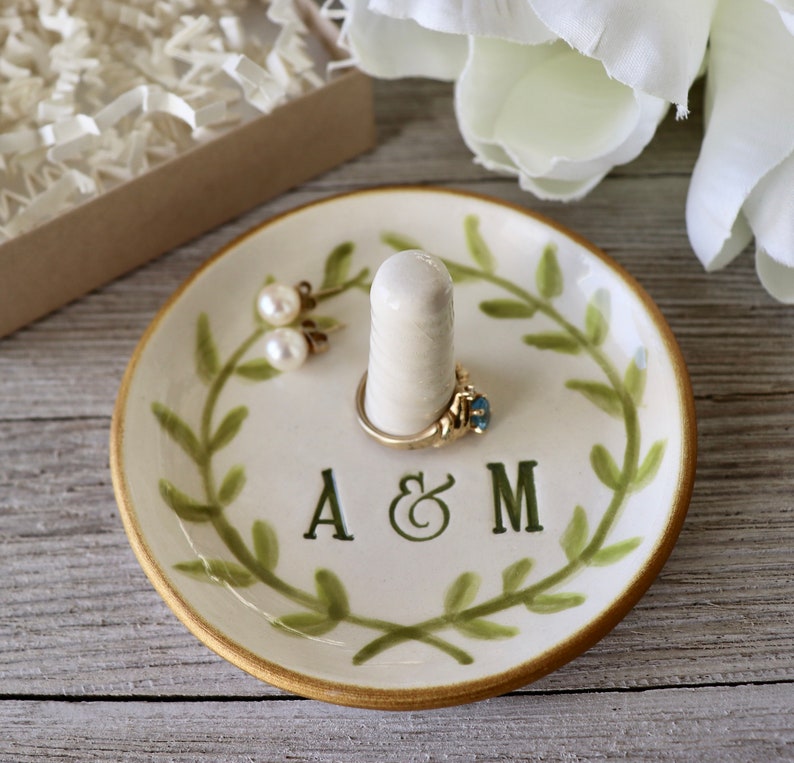 Ring Holder, Ring Dish Personalized, Engagement Gift, Laurel Leaves Wreath image 9