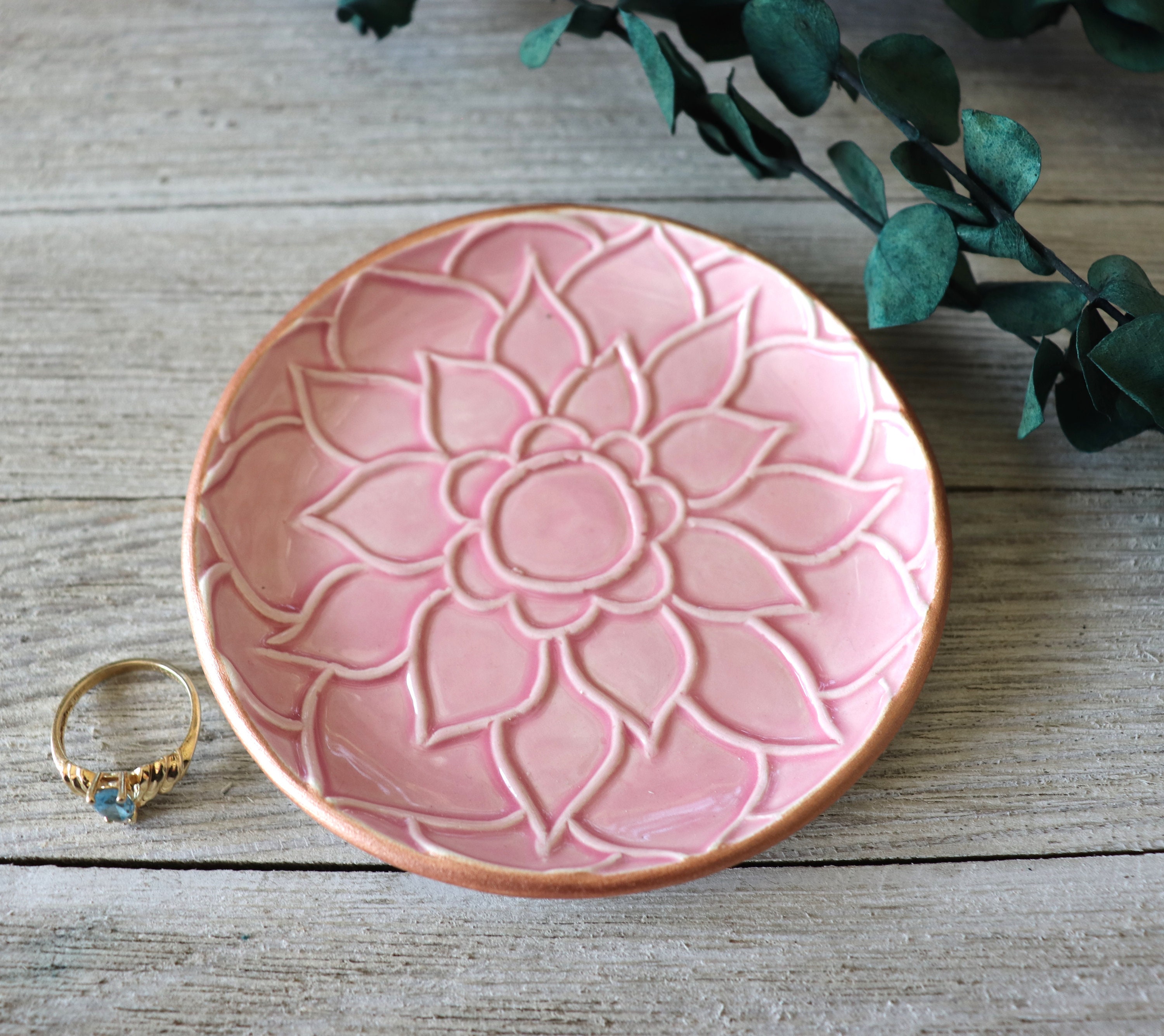 Lotus Flower Ring Dish Pink Rose Gold Trinket Dish Flower Etsy