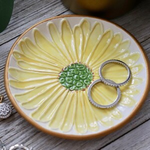 Wedding Ring Dish, Yellow Daisy, Trinket Dish, Jewelry Dish, Daisy Bracelet Dish image 6