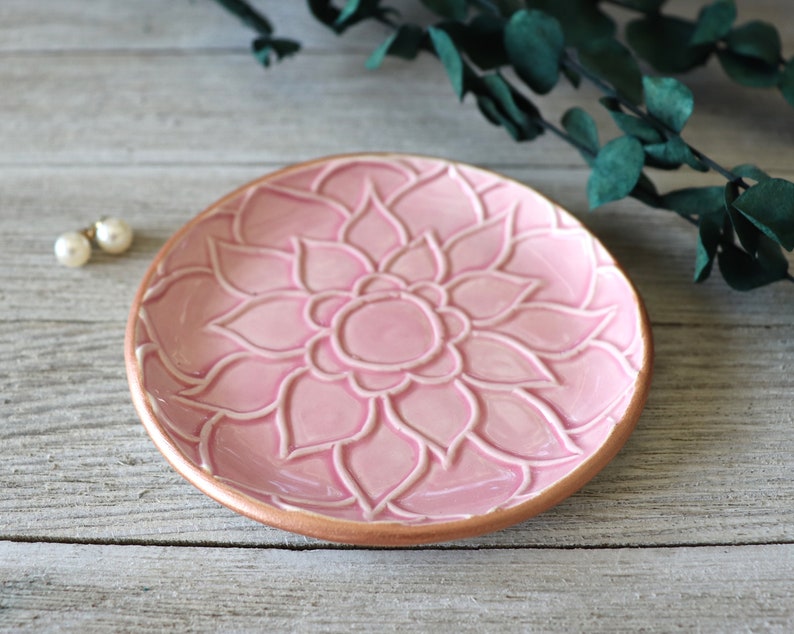 Lotus Flower, Ring Dish, Pink, Rose Gold, Trinket Dish, Flower Ring Holder, In Stock image 6