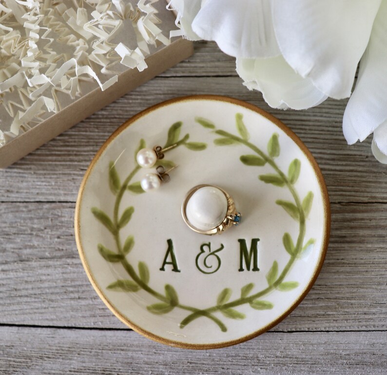Ring Holder, Ring Dish Personalized, Engagement Gift, Laurel Leaves Wreath image 10
