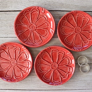 Ring Dish, Ring Holder, Flower Dish, Red Flower Pottery, Trinket Dish, Gift for Her image 7