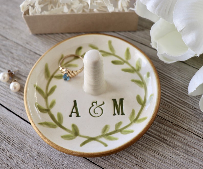 Ring Holder, Ring Dish Personalized, Engagement Gift, Laurel Leaves Wreath image 8