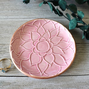 Lotus Flower, Ring Dish, Pink, Rose Gold, Trinket Dish, Flower Ring Holder, In Stock image 4