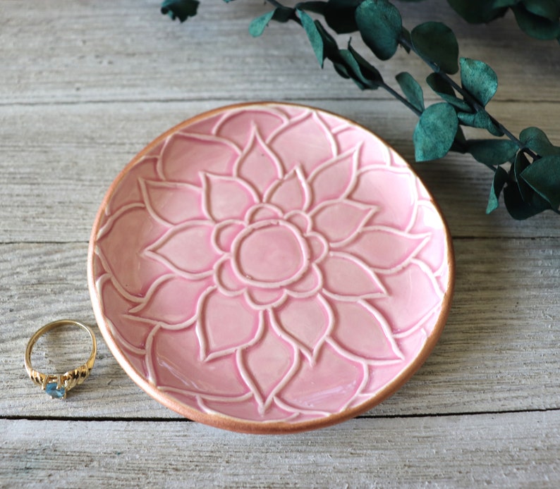 Lotus Flower, Ring Dish, Pink, Rose Gold, Trinket Dish, Flower Ring Holder, In Stock image 4