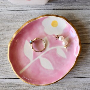 Floral Jewelry Dish, Ring Dish, Ring Holder, Pink Botanical, Flower, Hand Painted Botanical, Art Pottery, Plant lover Gift, Bloom image 10