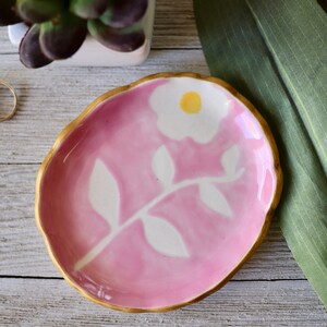 Floral Jewelry Dish, Ring Dish, Ring Holder, Pink Botanical, Flower, Hand Painted Botanical, Art Pottery, Plant lover Gift, Bloom image 5