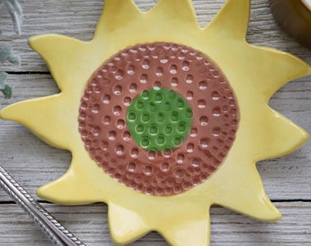 Sunflower, Spoon Rest, Kitchen Decor, Housewarming Gift, Tea Bag Dish, Ring Dish, Tea Light Holder