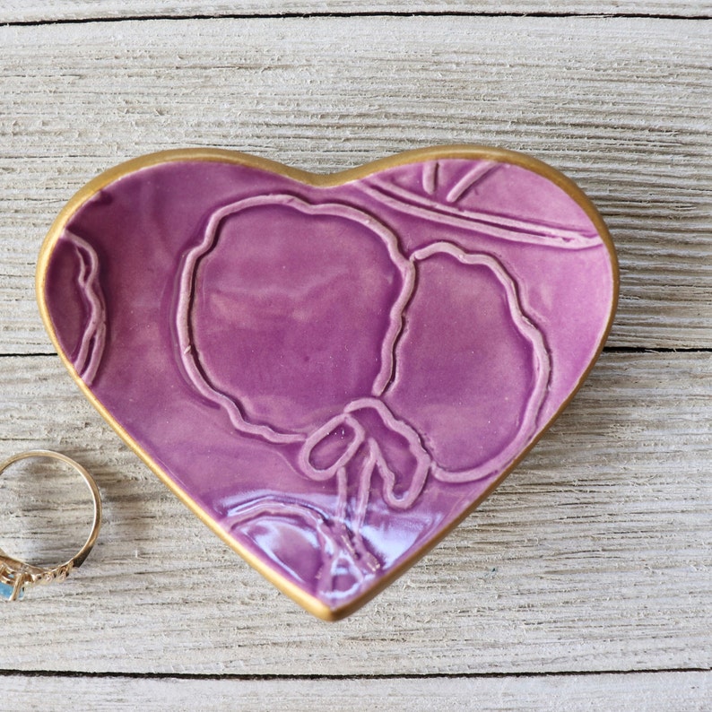 Ring Holder, Wedding Ring Dish, Heart, Sweet Peas, Bridesmaid Gifts, Bridal Shower Favor, Gift Boxed, IN STOCK image 1