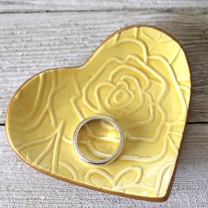 Ring Dish, Heart Ring Holder, Rose, Gift, Yellow Rose, Gold, Gift for Bridesmaid, Gift Boxed, IN STOCK image 3