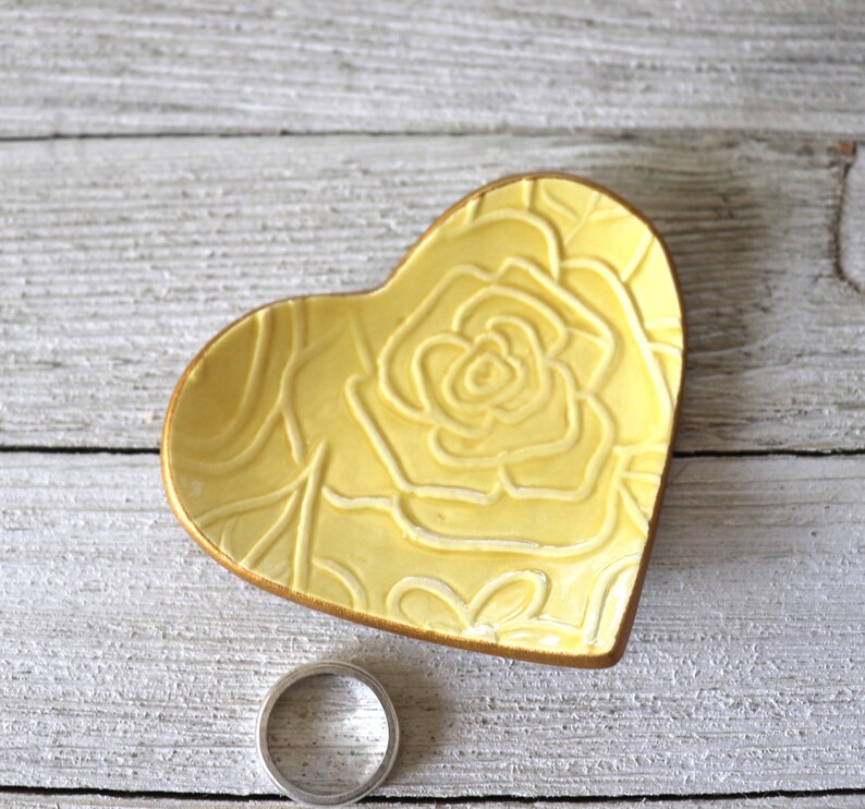 Ring Dish, Heart Ring Holder, Rose, Gift, Yellow Rose, Gold, Gift for Bridesmaid, Gift Boxed, IN STOCK image 7