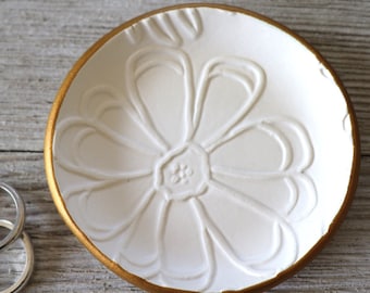 Bridesmaid Gift, Ring holder, Ring dish, Flower dish, White and Gold, Gift Boxed, In Stock