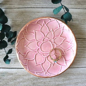 Lotus Flower, Ring Dish, Pink, Rose Gold, Trinket Dish, Flower Ring Holder, In Stock image 1
