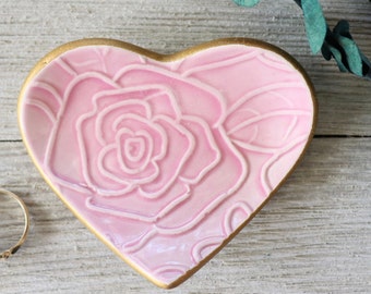 Ring Holder, Wedding Ring Dish, Heart, Pink, Rose, Bridal Shower or Baby Shower Favor, IN STOCK