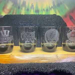 Grateful Dead  Collection of Four (4) 13 ounce thick-bottom Smoked old fashioned glasses whiskey glasses