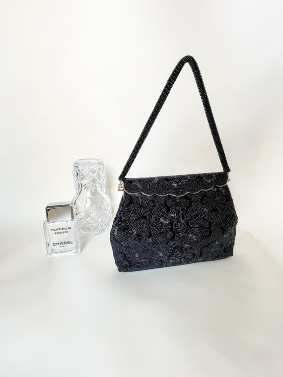 Vintage Handmade Black Beaded Bag - image 1