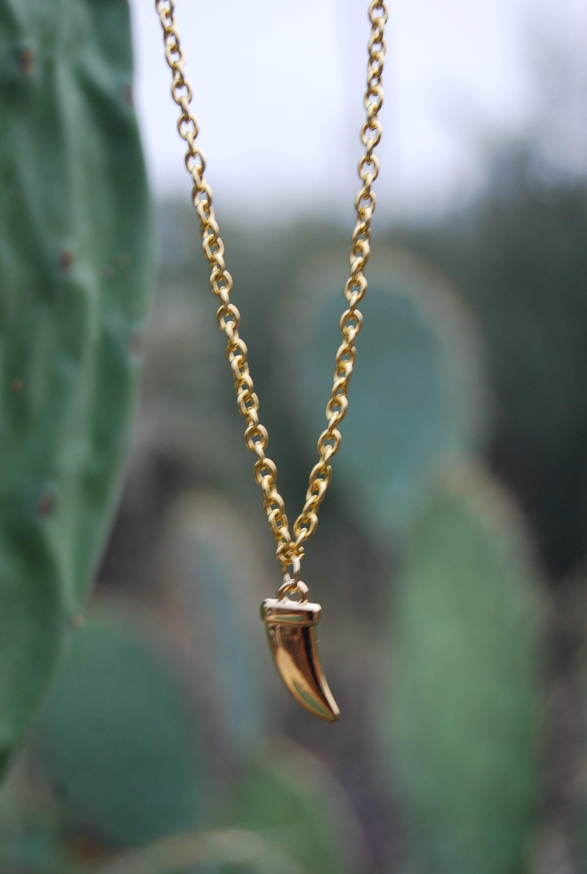 Gold Saber Tooth Long Chain Necklace Etsy