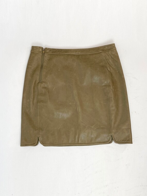 XS Army Green Leather Rebecca Minkoff Skirt - image 3