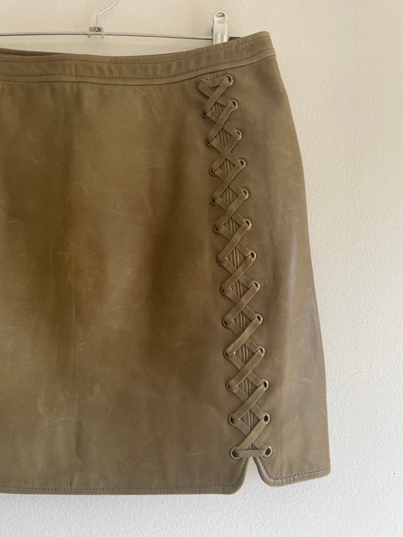 XS Army Green Leather Rebecca Minkoff Skirt - image 2