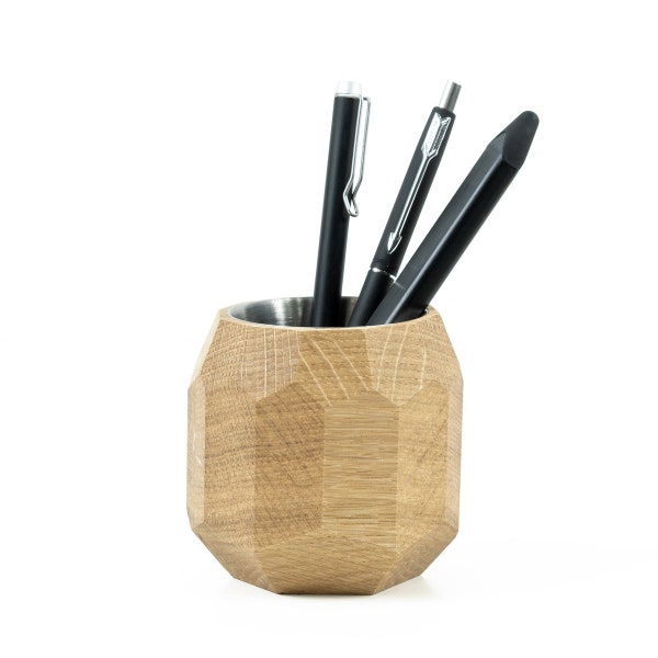 Geometric Pen Storage Cup, Wooden Pen Holder, Desk Pen Organizer Pen Holder, Wooden Pencil Cup, Wooden Pen Pot, Gift for Him, Decor