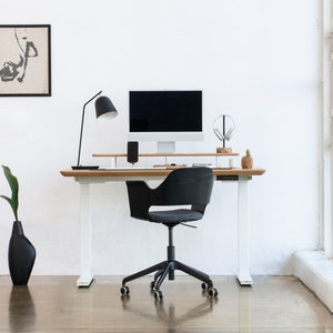 Oakywood Solid Wood Standing Desk - White legs, Sitting to Standing Desk, Adjustable-Height Desk, Electric Desk, Handcrafted Computer Desk