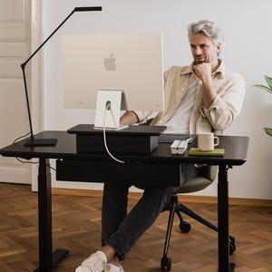 Handmade Solid Wood Standing Desk Pro Mini Bundle - White Legs, Cable Organizer