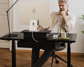 Handmade Solid Wood Standing Desk Pro Mini Bundle - White Legs, Cable Organizer