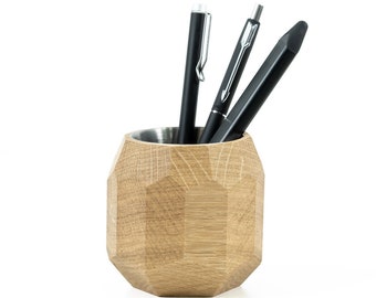 Pot géométrique de rangement pour stylos, porte-stylos en bois, organiseur de stylos de bureau, Pot à crayons en bois, pot à stylos en bois, cadeau pour lui, décoration