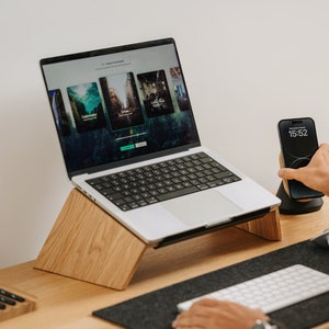 Laptop Stand, MacBook Stand, Wood Computer Stand Storage Organization, Wood Laptop Tray, Laptop Riser, MacBook Holder,  Gifts For Him
