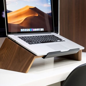 Laptop MacBook Wood Stand Ergonomic Computer Holder, Woodworking Gift, Workspace Desk Accessories, Gift for Men, Office Desk Accessory image 2