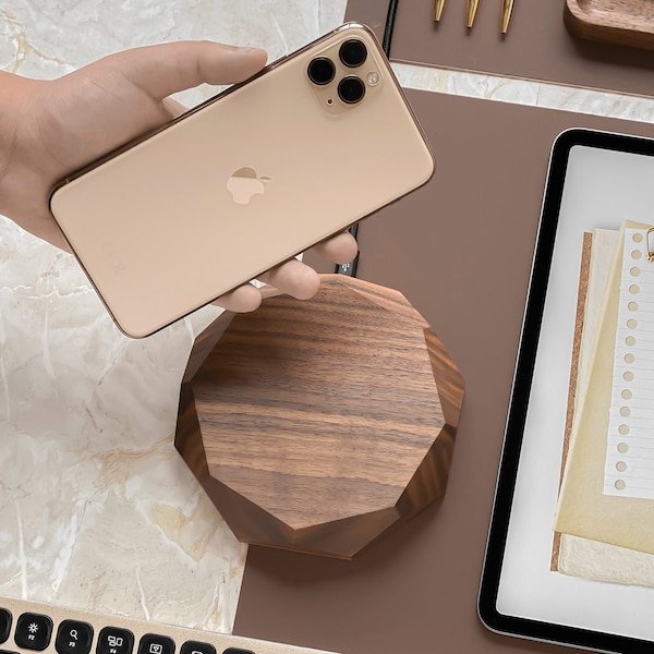 Wooden Wireless Charger iPhone 15 14 13 12 11 X QI, Induction Charging Station, Compatible iPhone Samsung, Gift for Husband