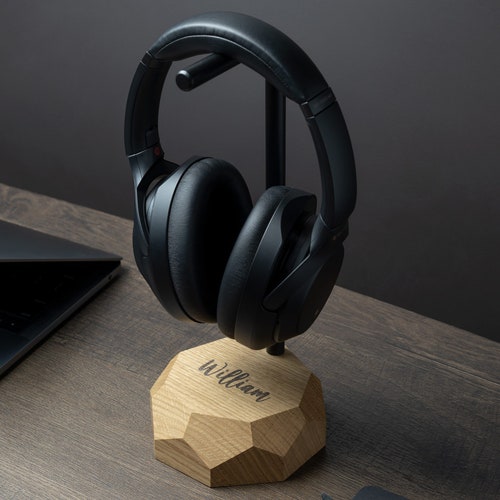 Personalized Wooden Headphone Stand, Audiophile Gift For Him, Office Desk Accessories, Music Lover Gift, Gifts For Men, Home Office