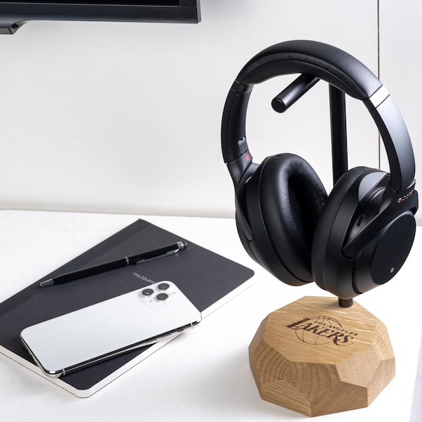 Personalized Wooden Headphone Stand, Gift for Him, Office Desk Accessories Music Lover Gift